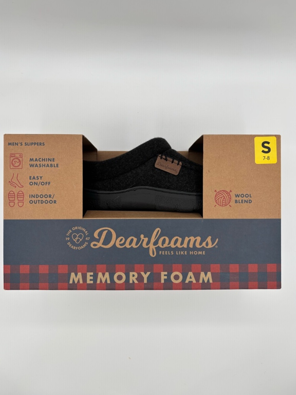 dearfoams Men’s Black Wool-Blend Slip-On Memory Foam Slippers